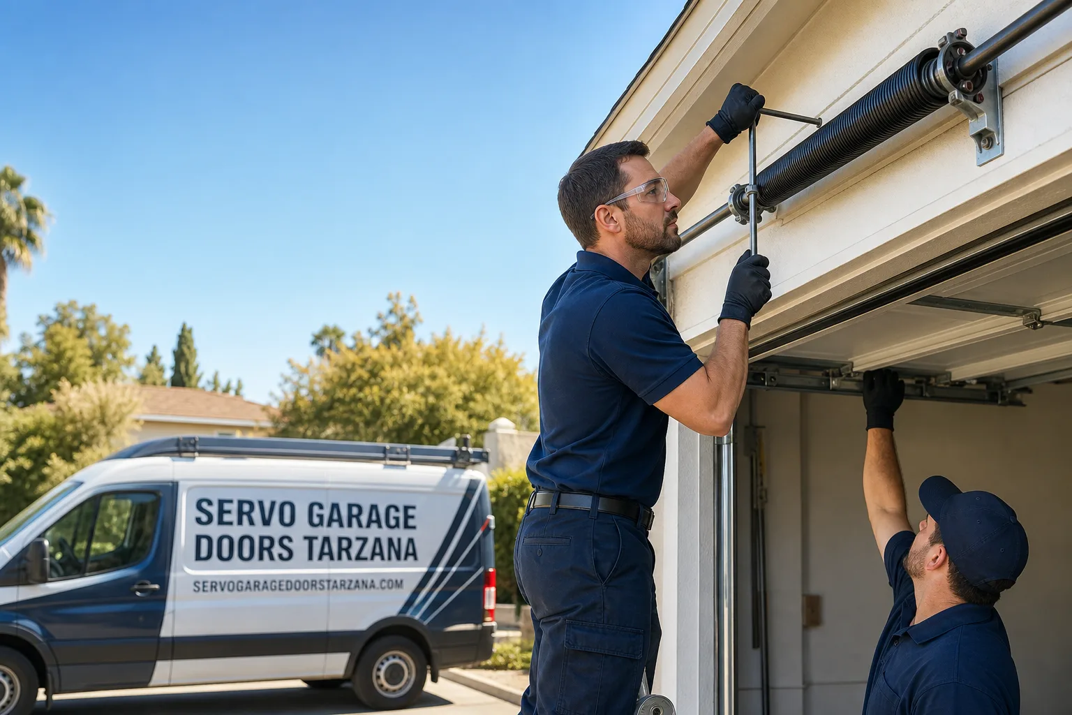 Servo Garage Doors Tarzana garage door service vehicle and crew in Tarzana, CA